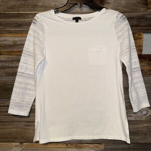 TALBOTS Women's White Cotton Spandex Lace Sleeve Casual Career Everyday Top Sp